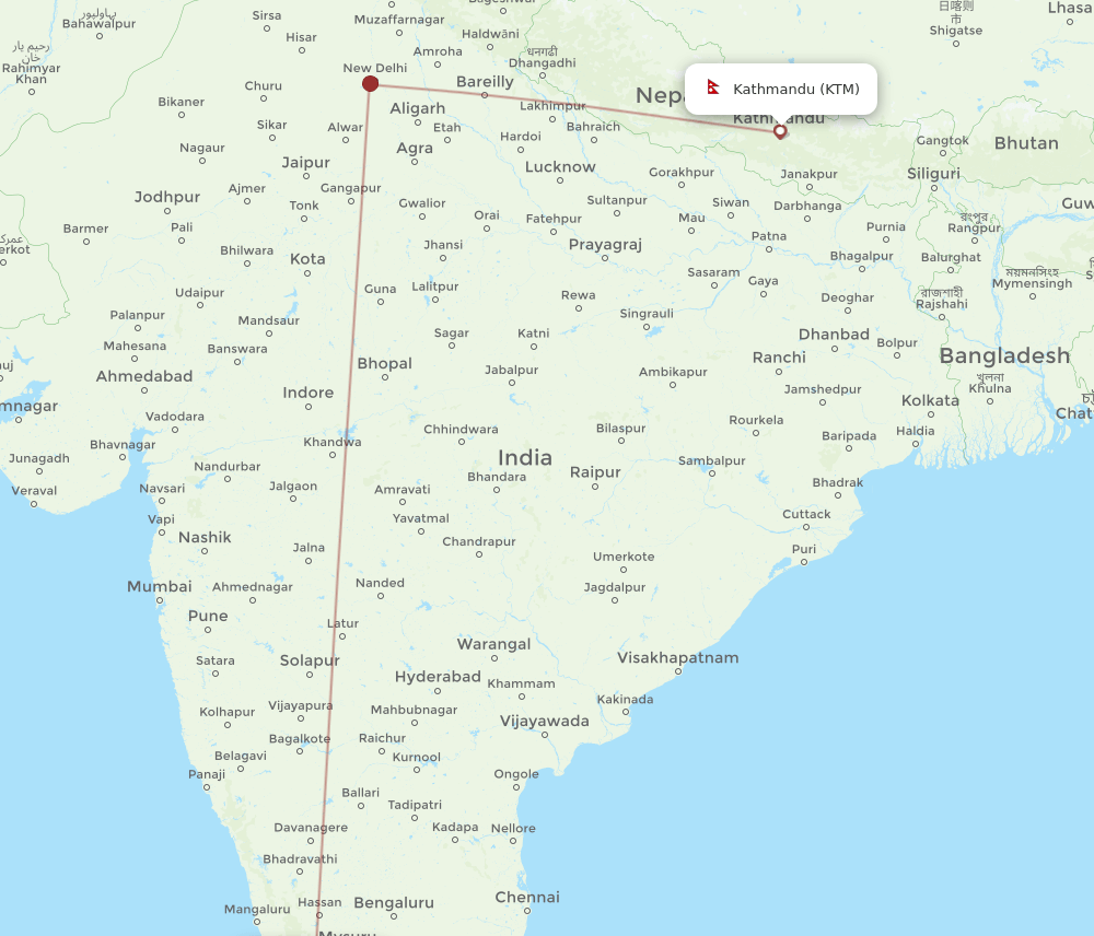 CCJ to KTM flights and routes map