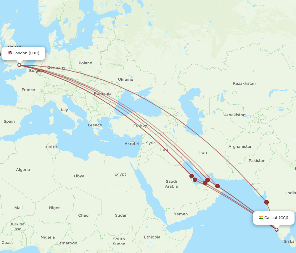 CCJ-LHR flight routes
