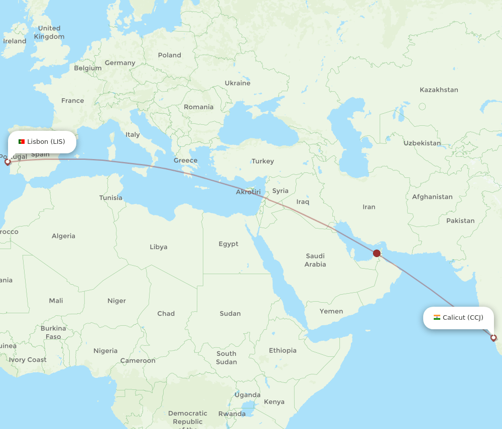 CCJ-LIS flight routes