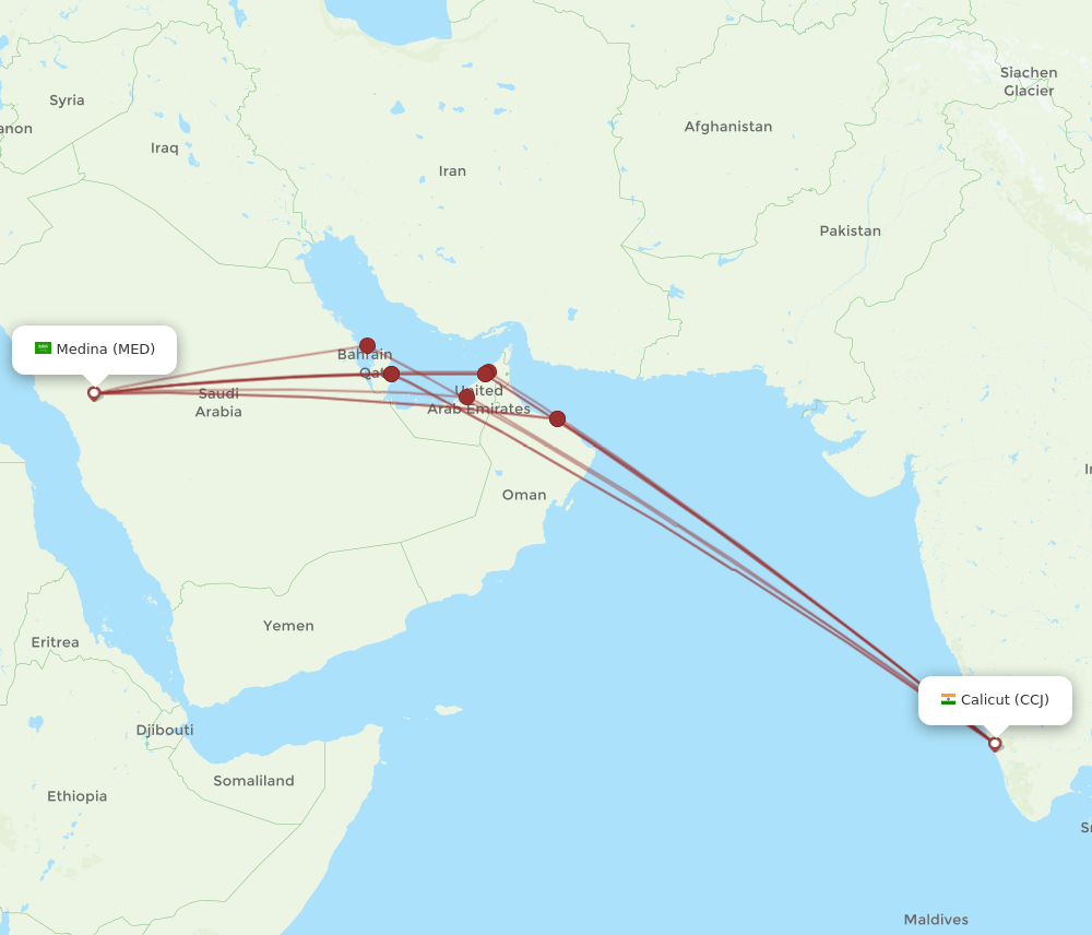 CCJ to MED flights and routes map