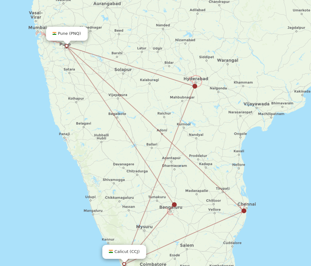 CCJ to PNQ flights and routes map