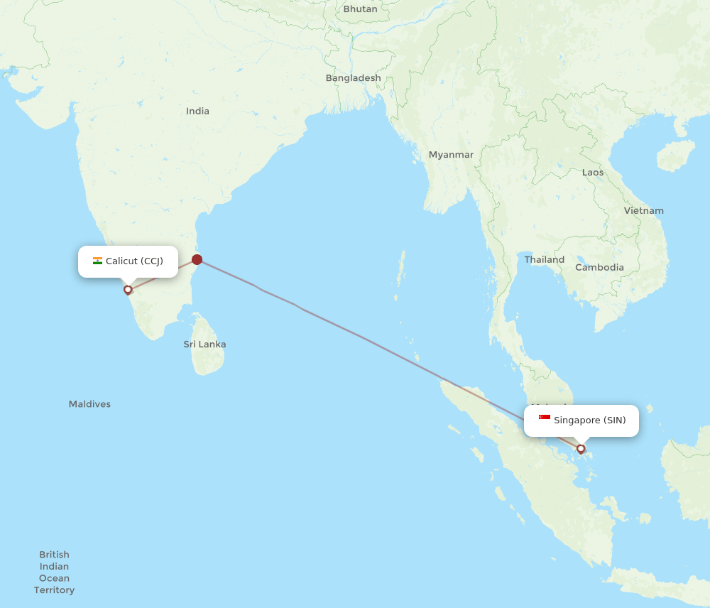 Singapore - Kozhikode route map and flight paths