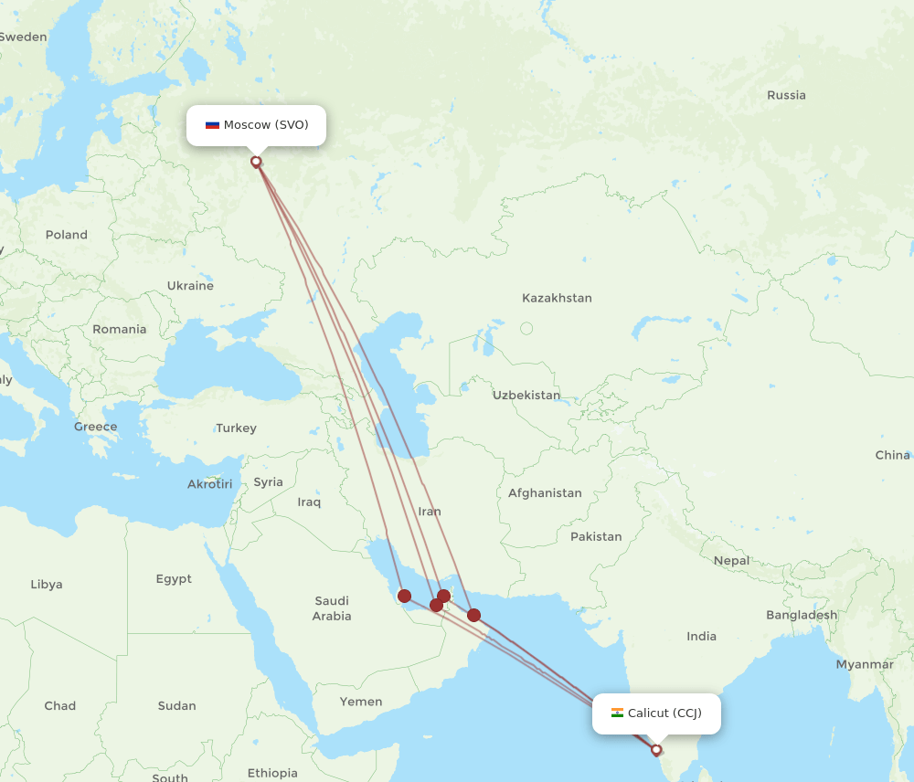 CCJ-SVO flight routes