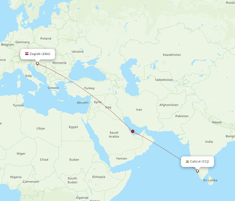 CCJ-ZAG flight routes