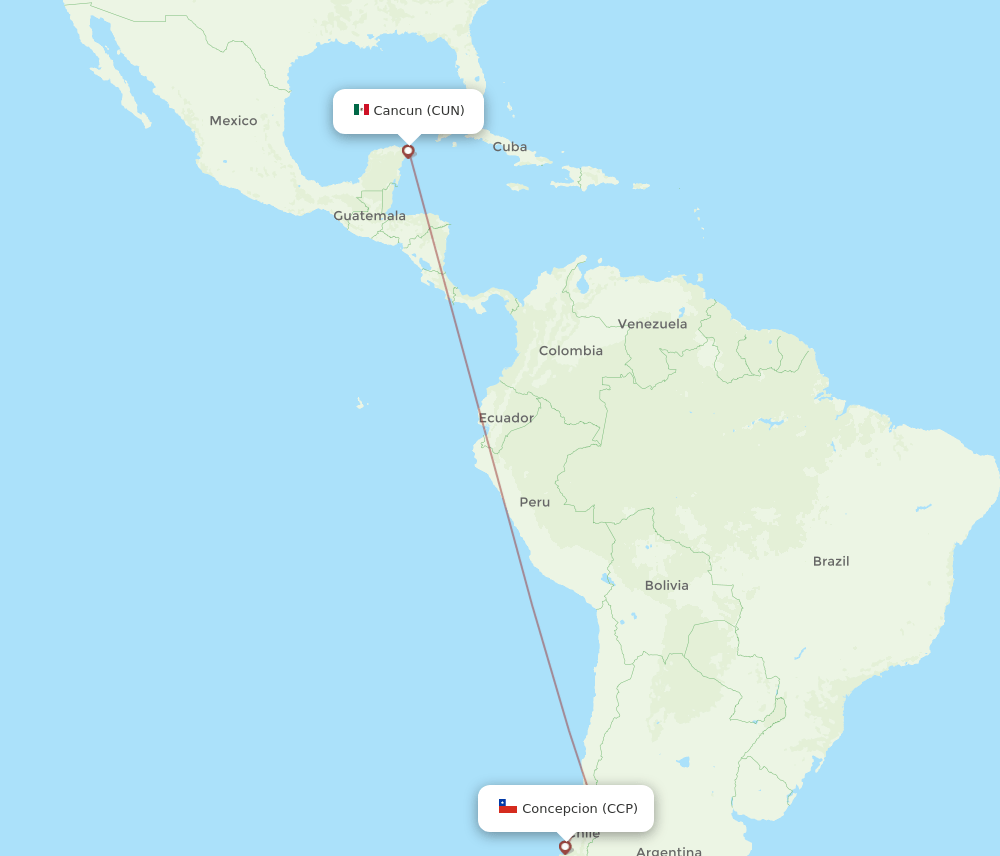 CCP to CUN flights and routes map