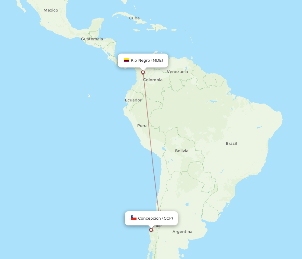 Medellin - Concepcion route map and flight paths