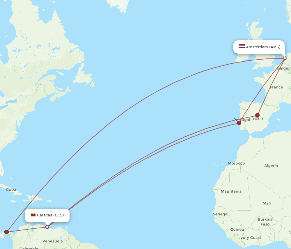 CCS-AMS flight routes