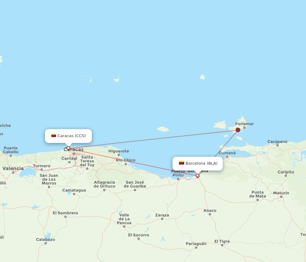 CCS-BLA flight routes