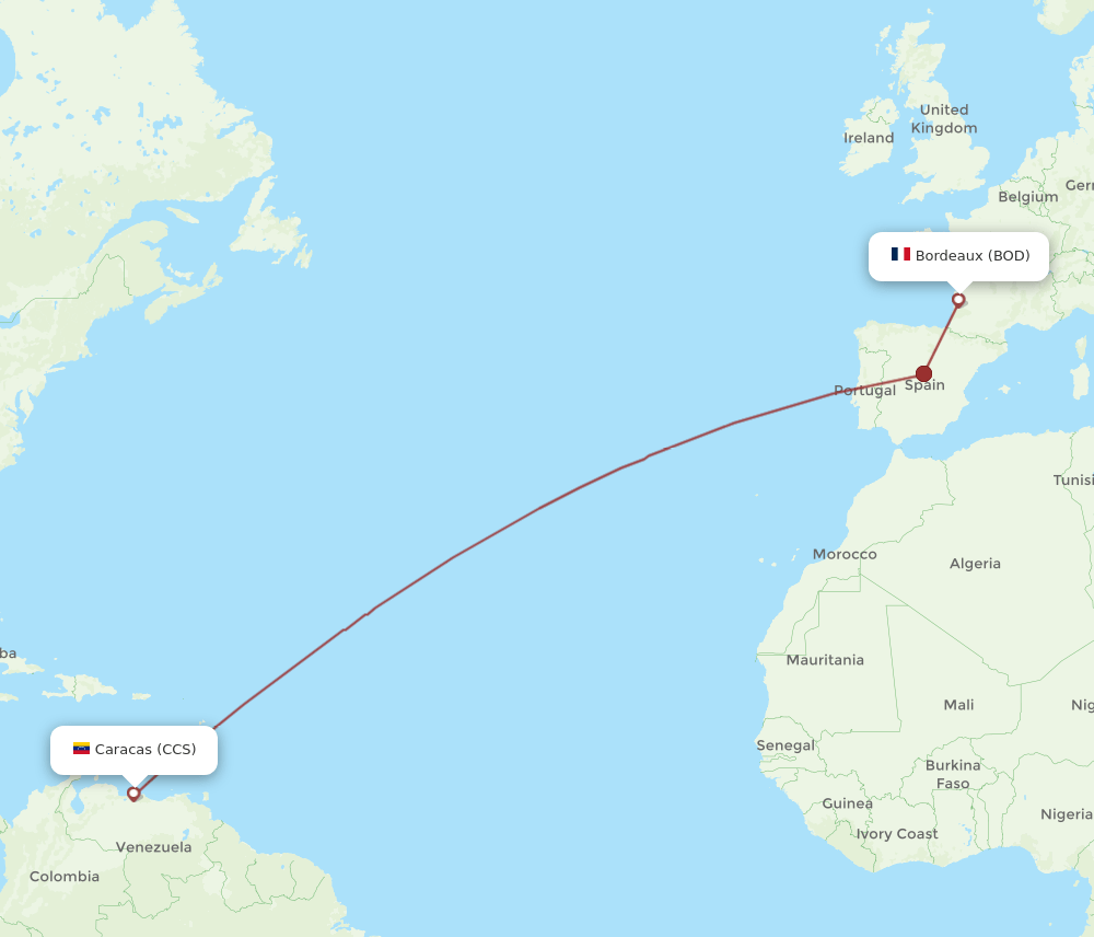 CCS-BOD flight routes