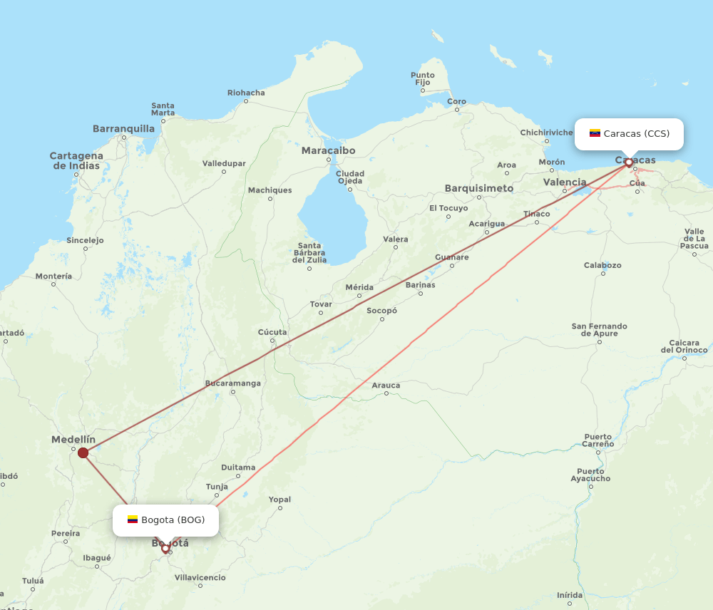 CCS-BOG flight routes