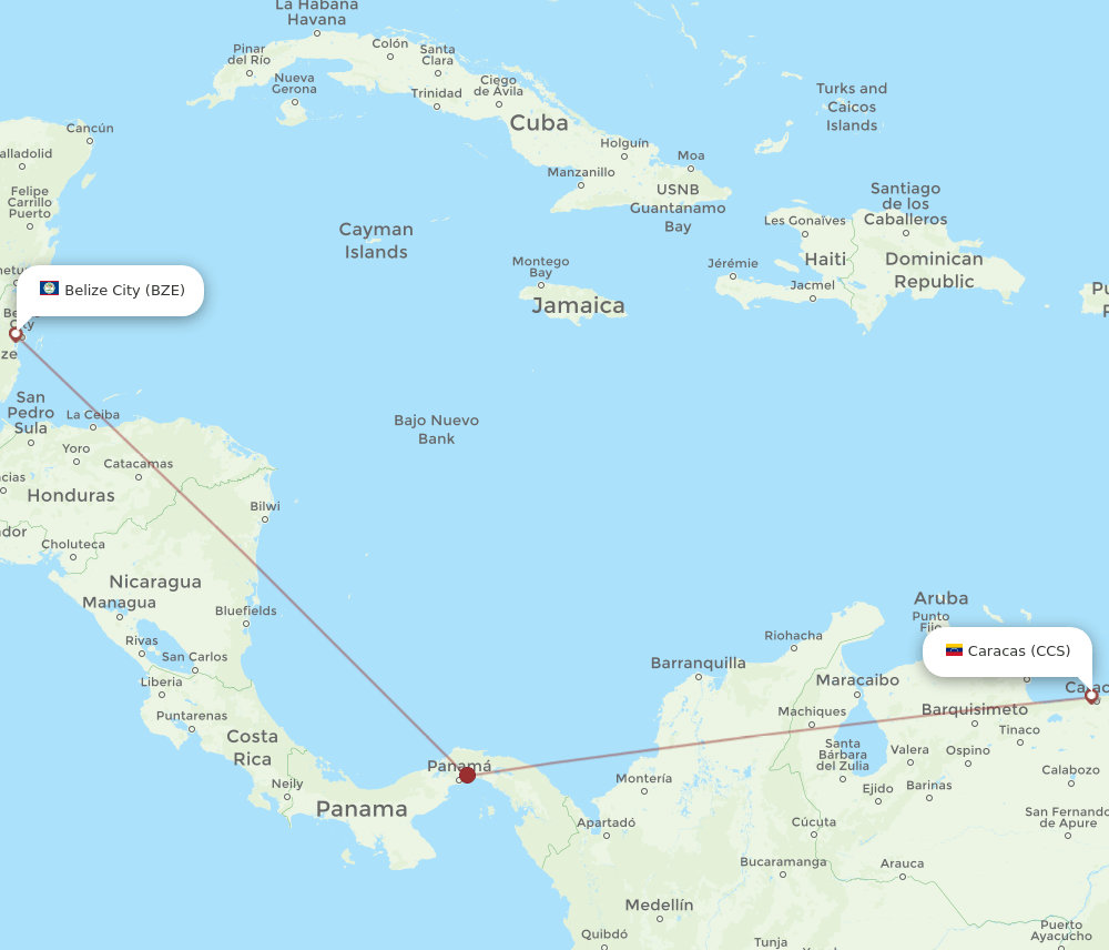 BZE to CCS flights and routes map