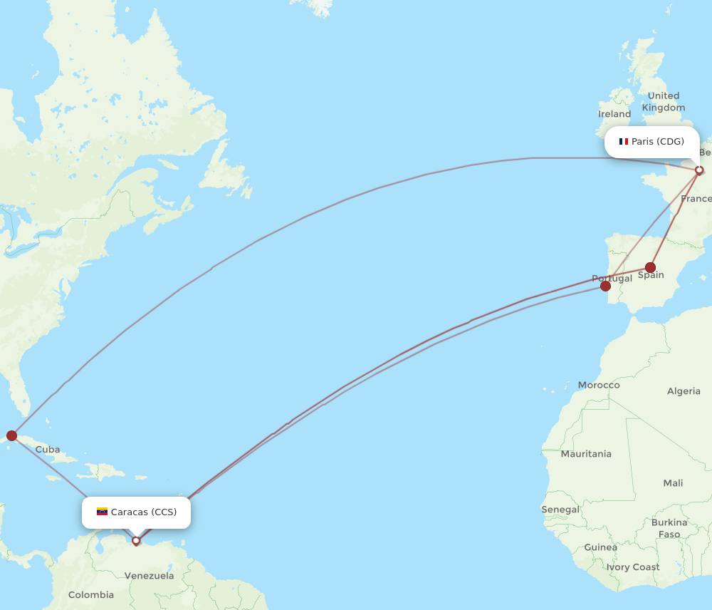 CCS to CDG flights and routes map