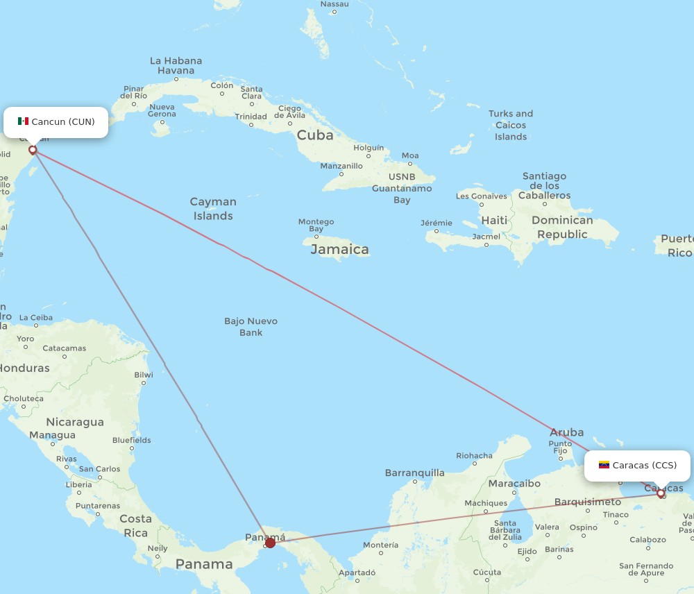 CCS to CUN flights and routes map