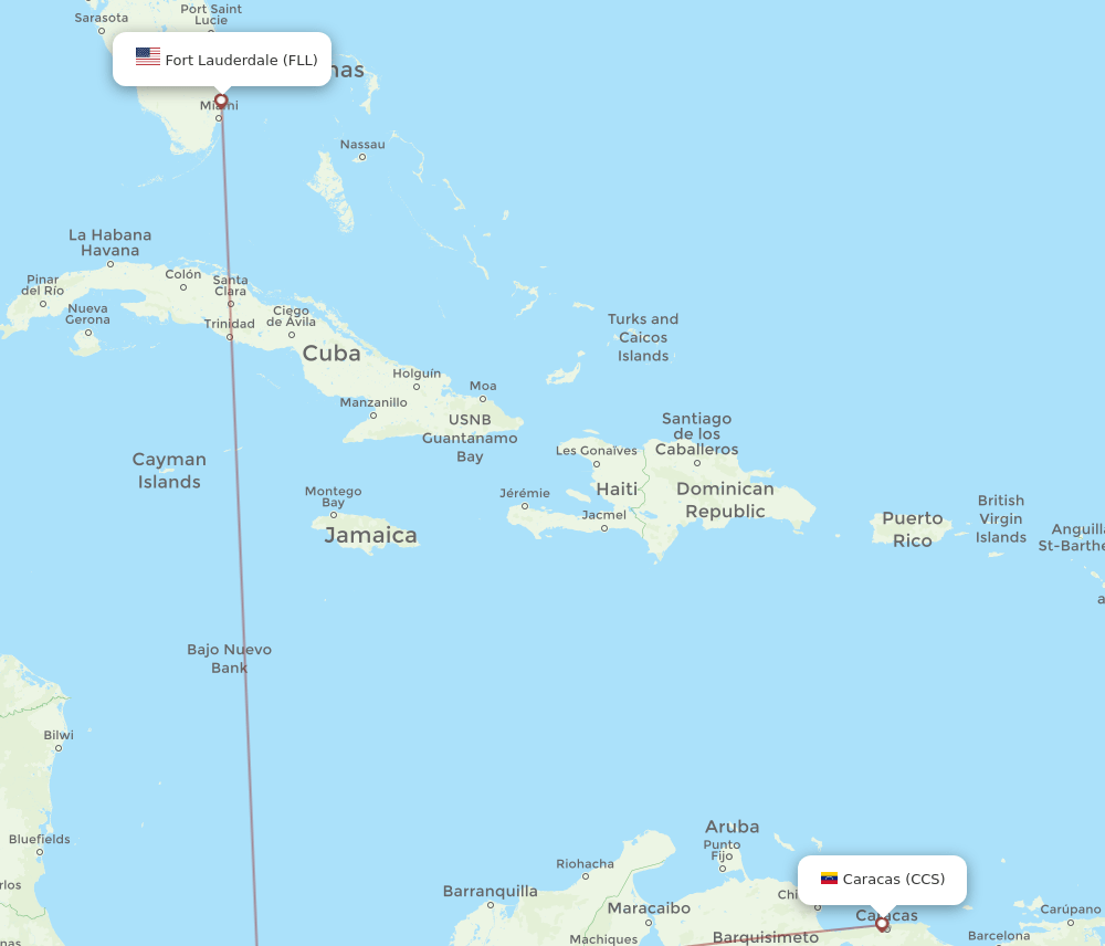 Fort Lauderdale - Caracas route map and flight paths