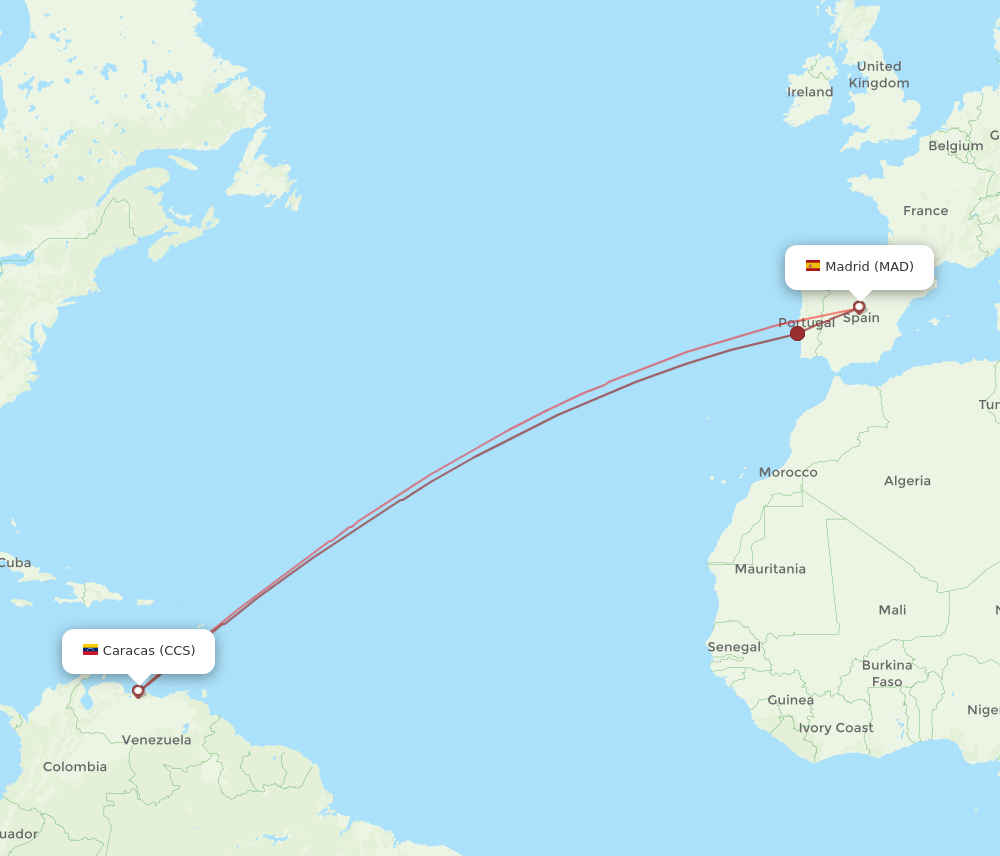 CCS to MAD flights and routes map