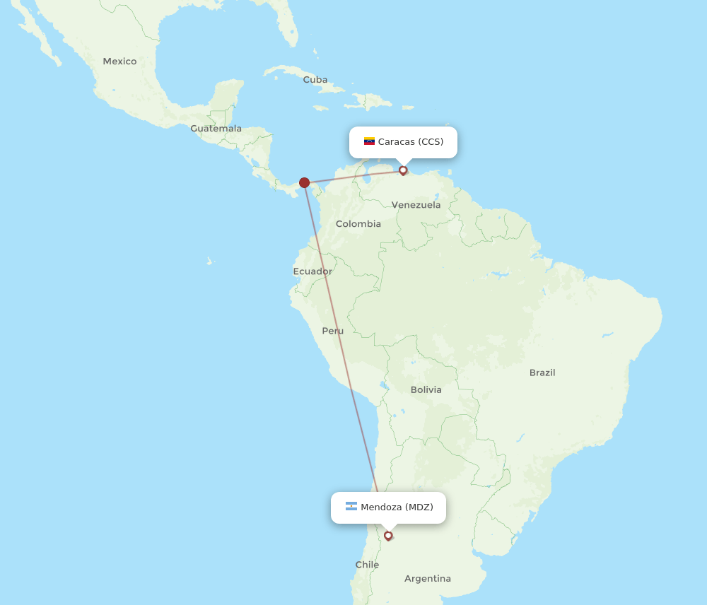 Caracas - Mendoza route map and flight paths