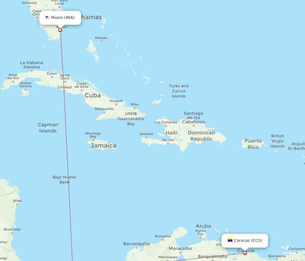 CCS to MIA flights and routes map