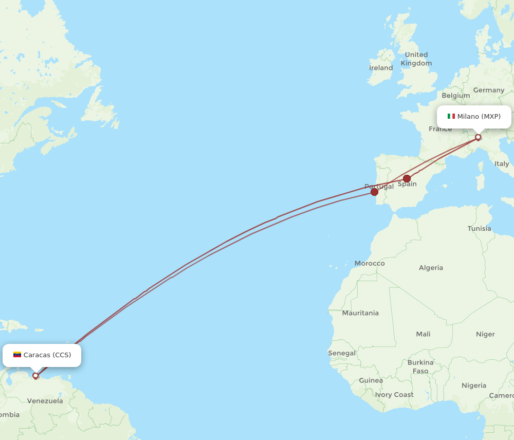 CCS to MXP flights and routes map