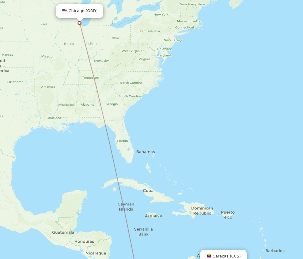 ORD to CCS flights and routes map