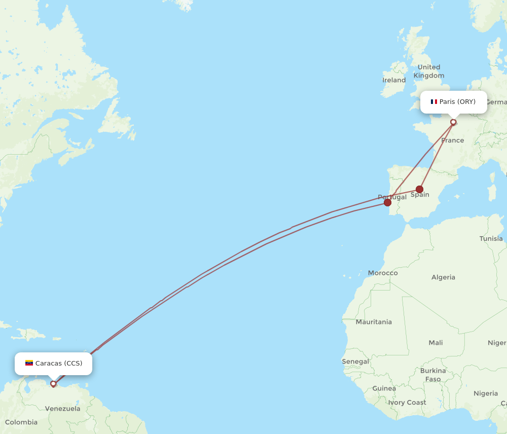 CCS to ORY flights and routes map