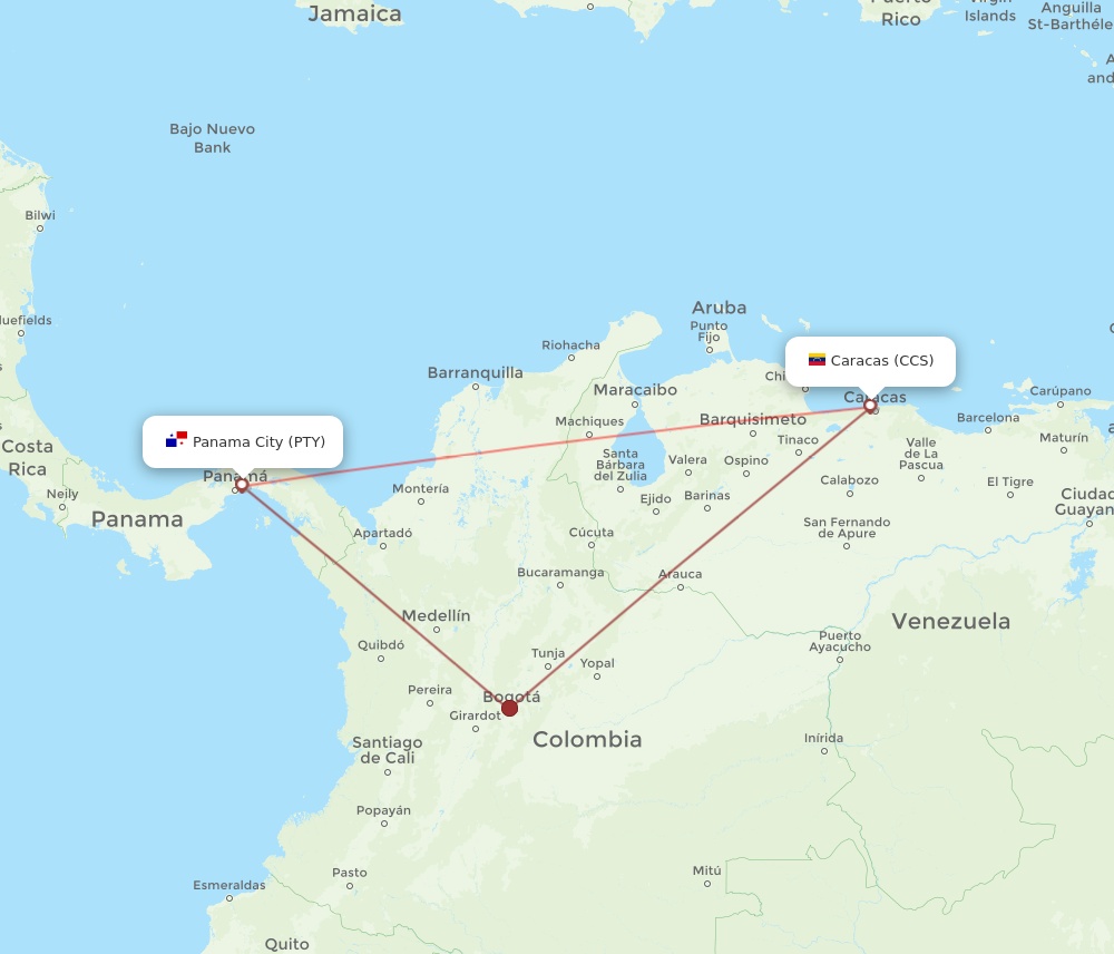 CCS to PTY flights and routes map