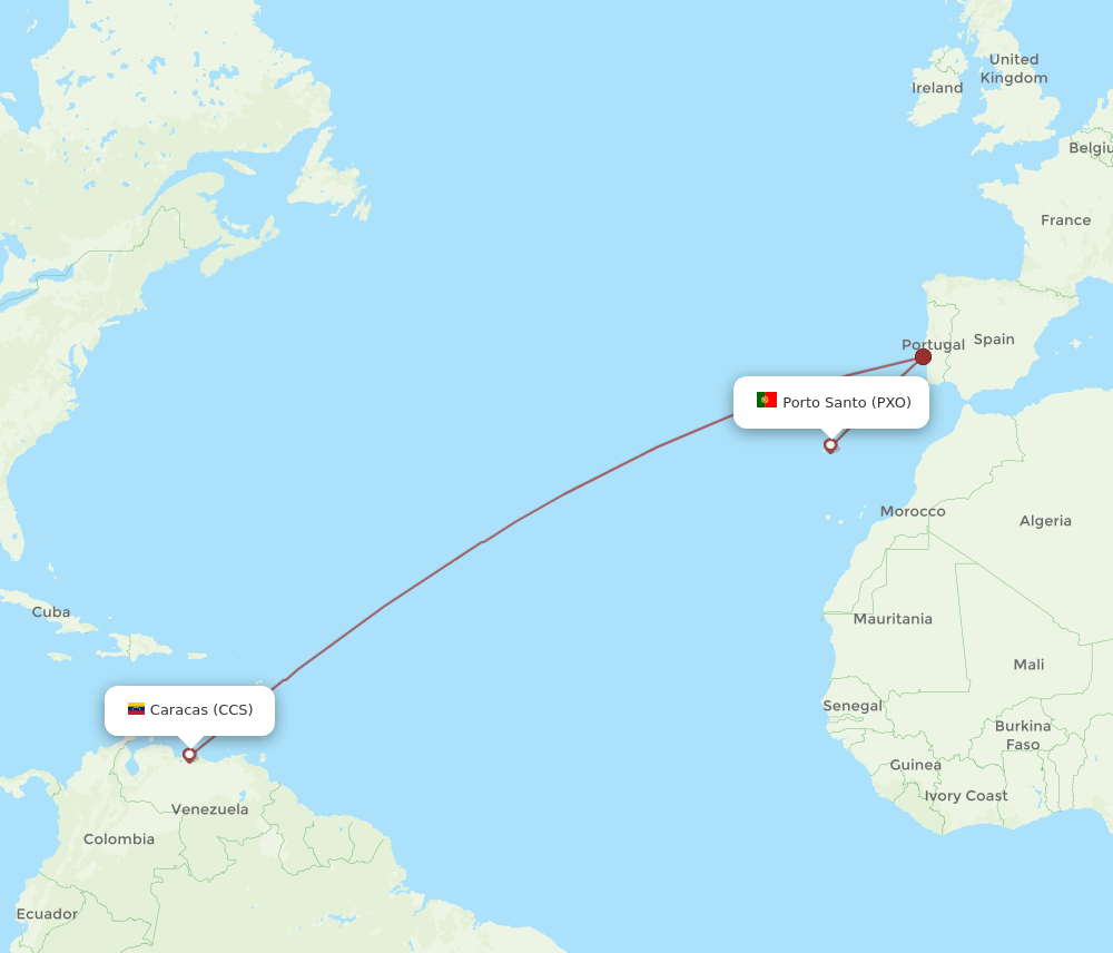 PXO to CCS flights and routes map
