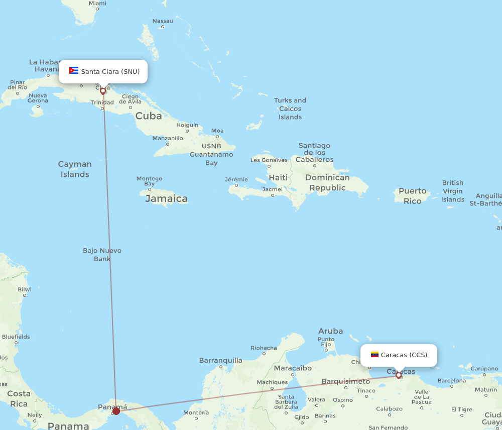 Santa Clara - Caracas route map and flight paths