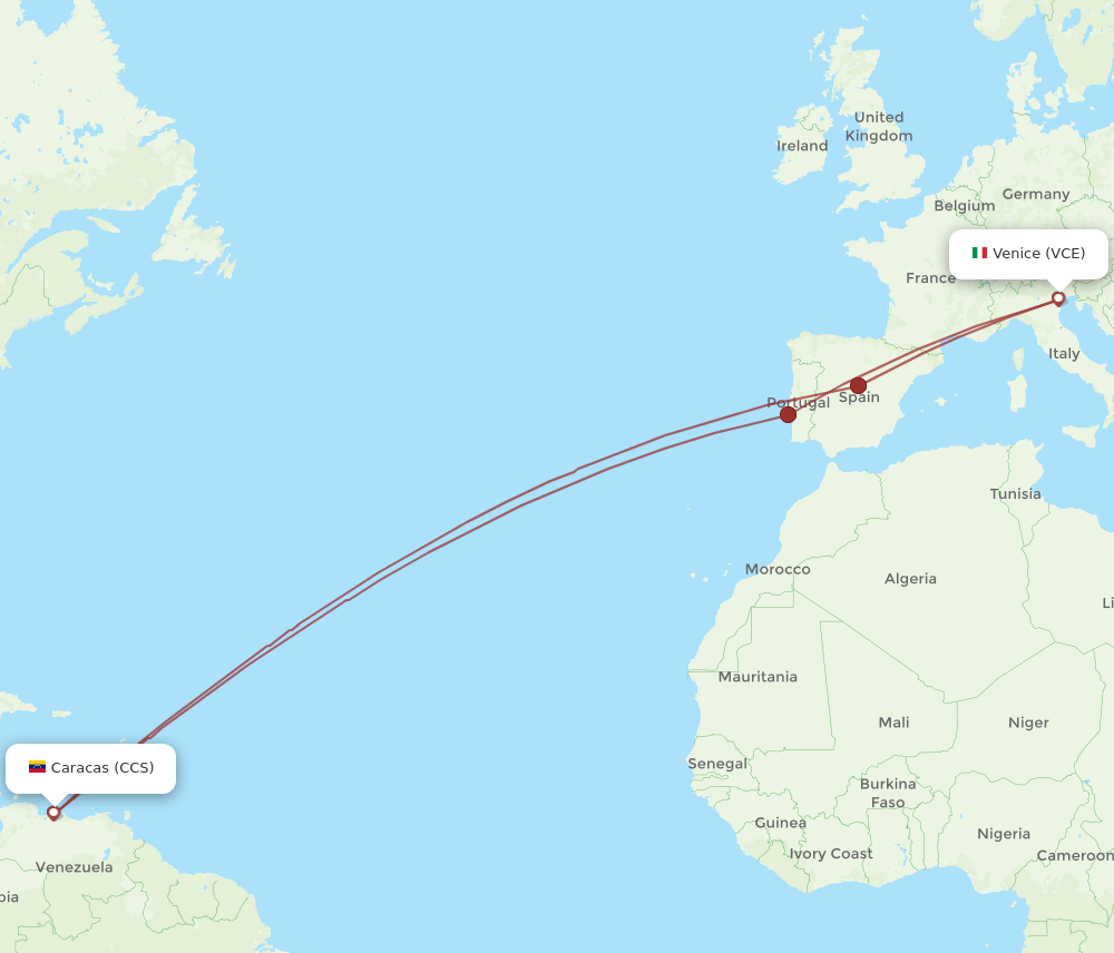 CCS to VCE flights and routes map