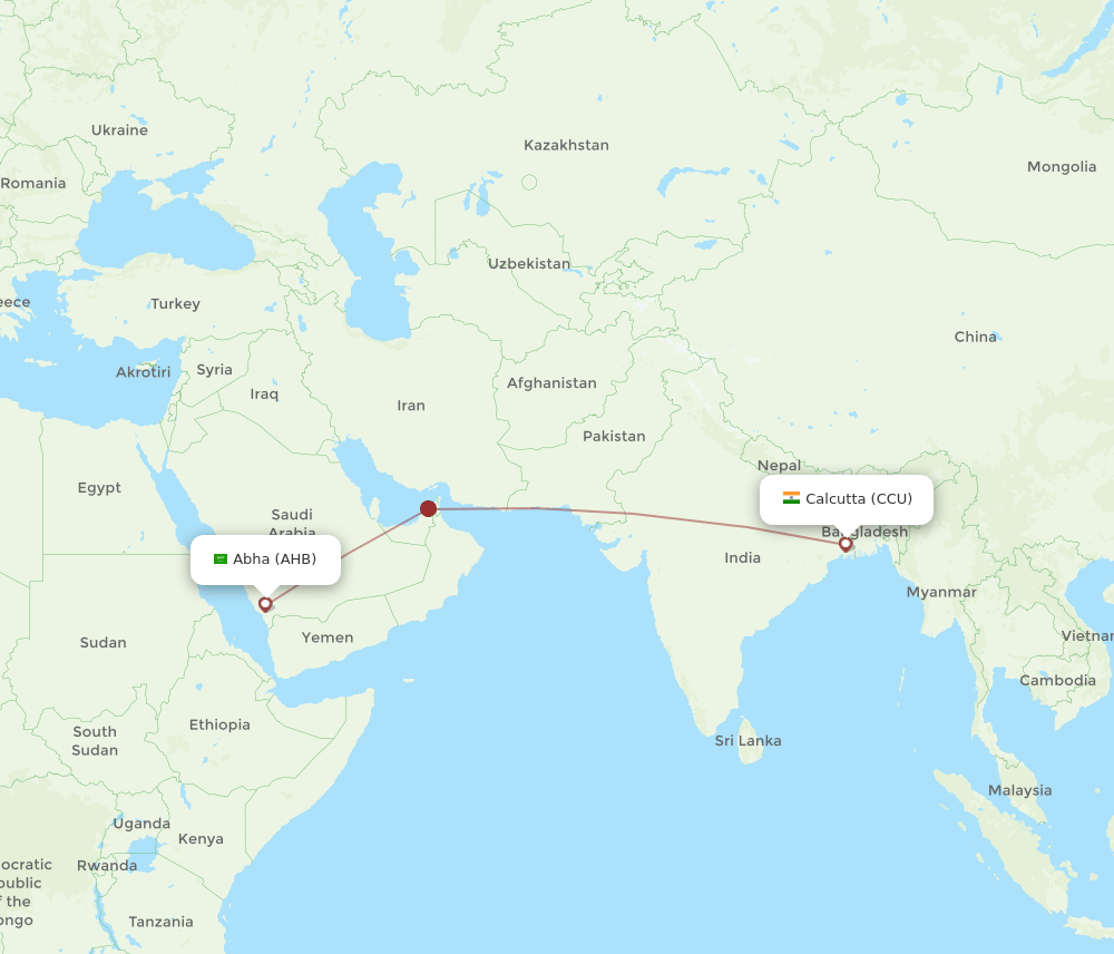 CCU to AHB flights and routes map
