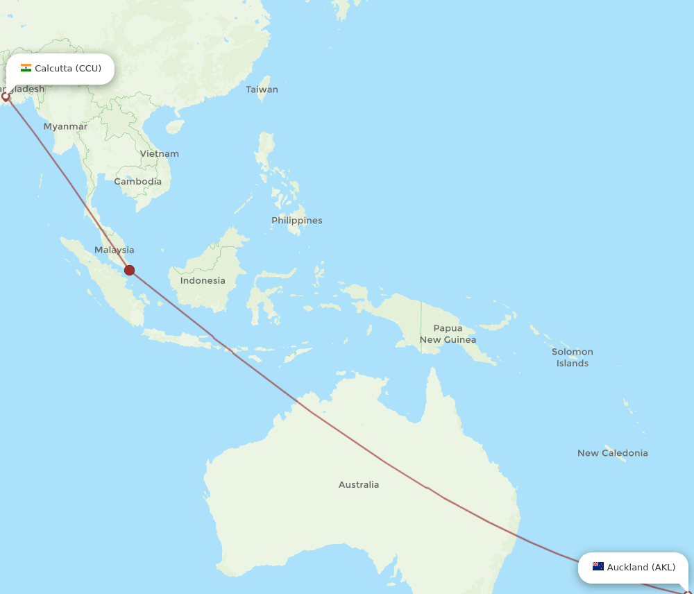 CCU-AKL flight routes