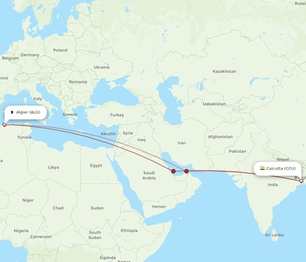 CCU-ALG flight routes