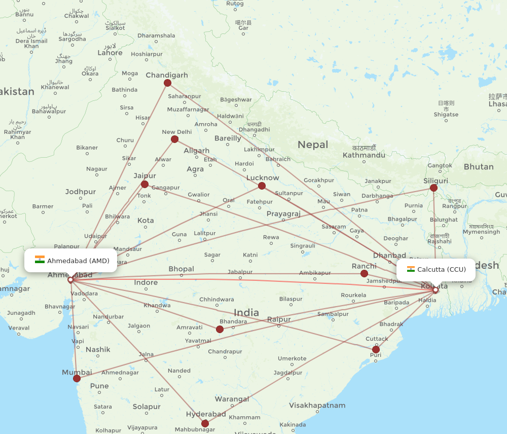 CCU to AMD flights and routes map