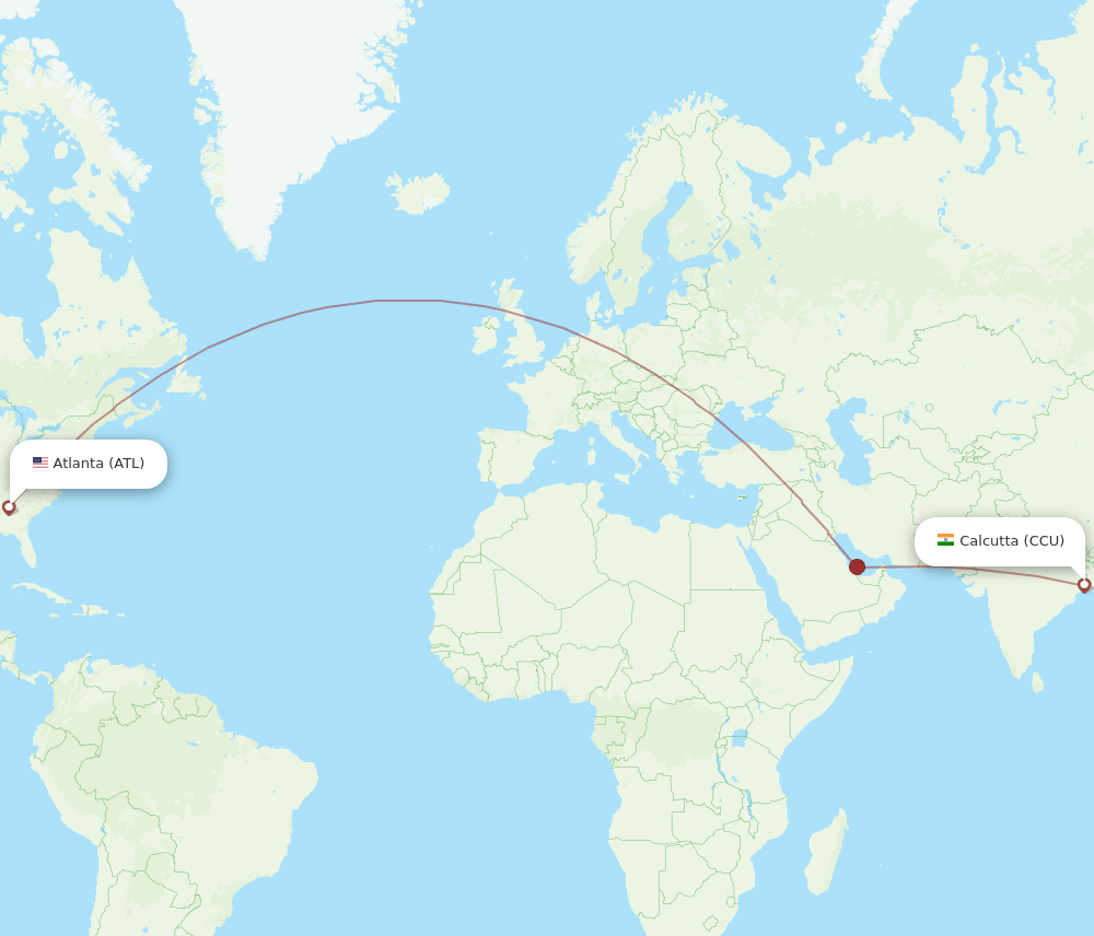 CCU to ATL flights and routes map