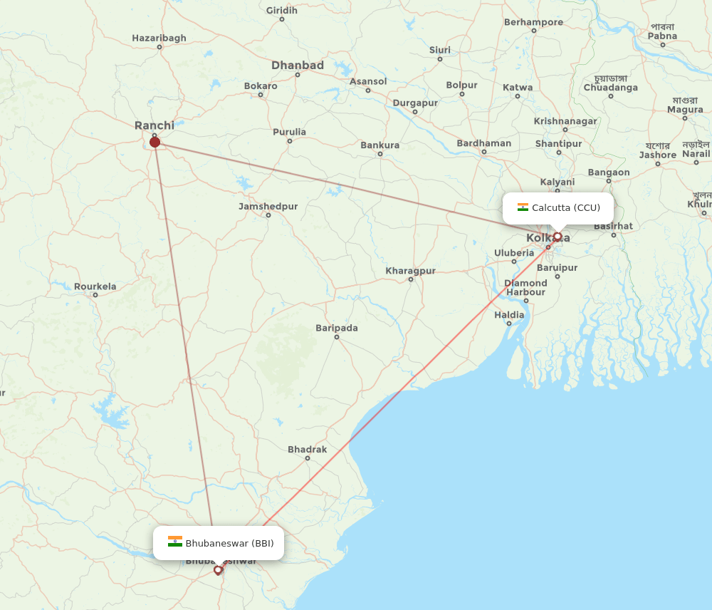 CCU to BBI flights and routes map