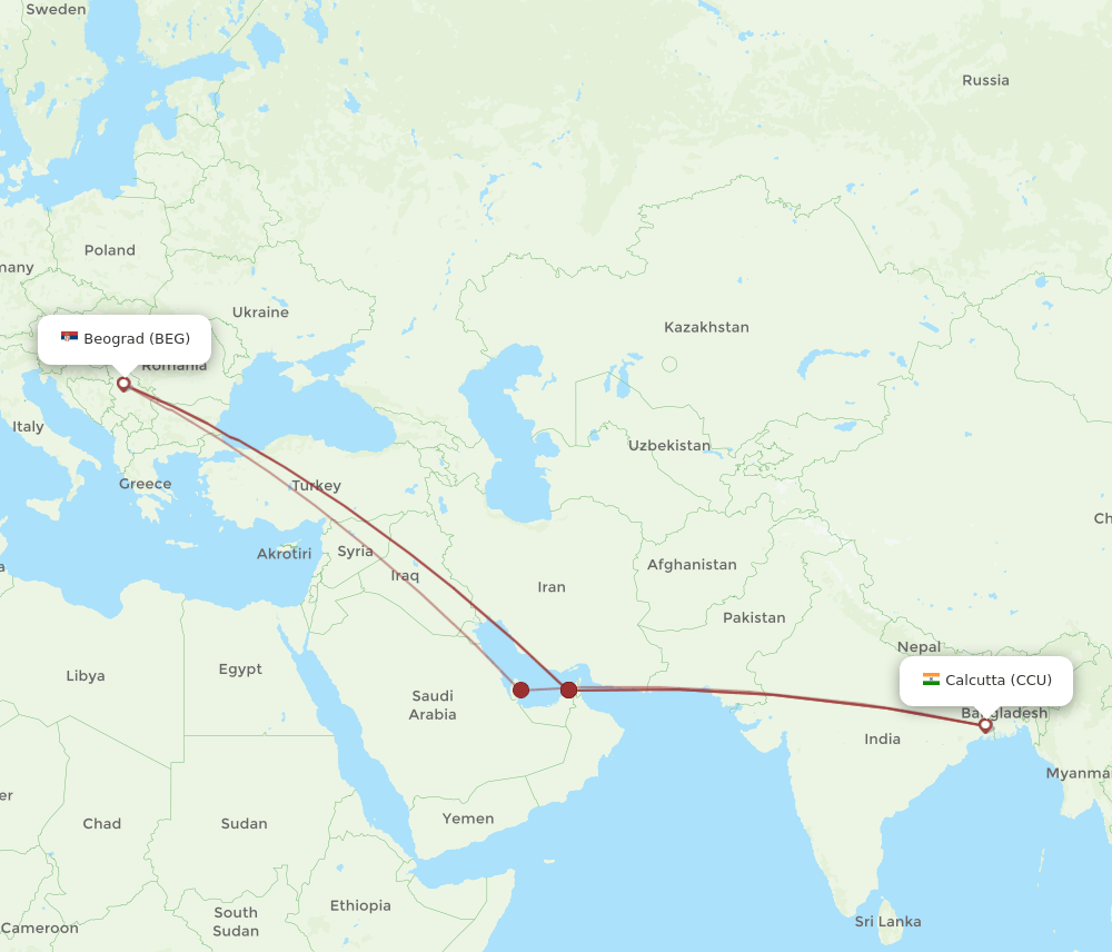 CCU-BEG flight routes