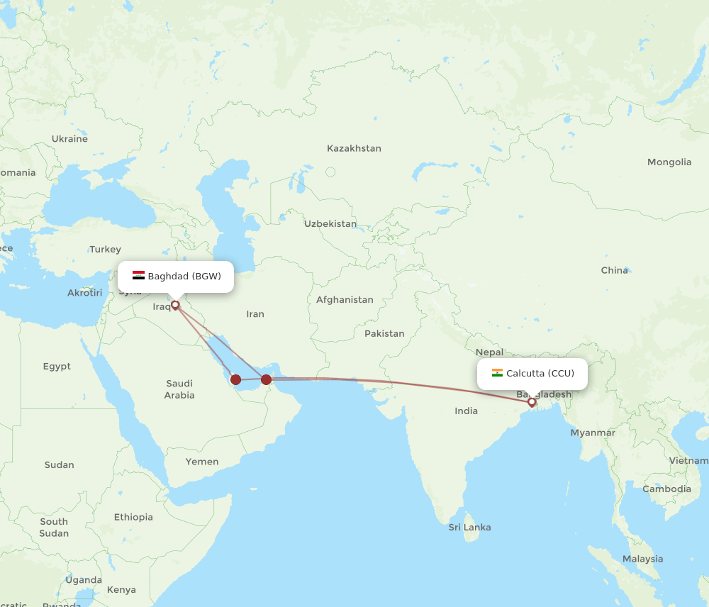 CCU-BGW flight routes