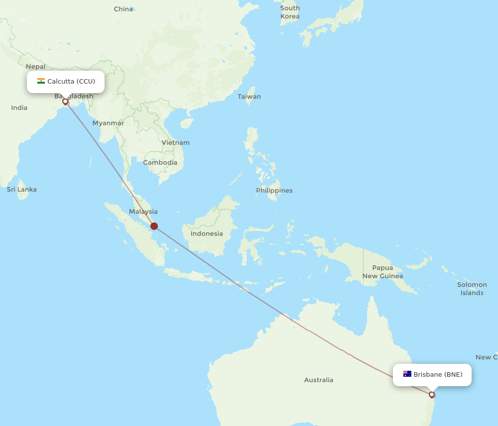 Brisbane - Kolkata route map and flight paths