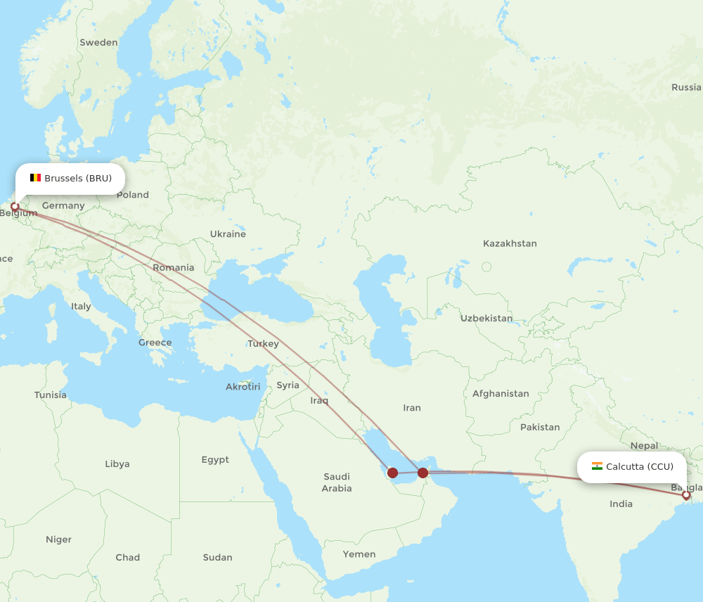 CCU-BRU flight routes