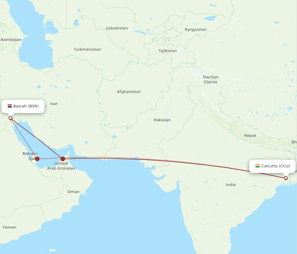 CCU-BSR flight routes