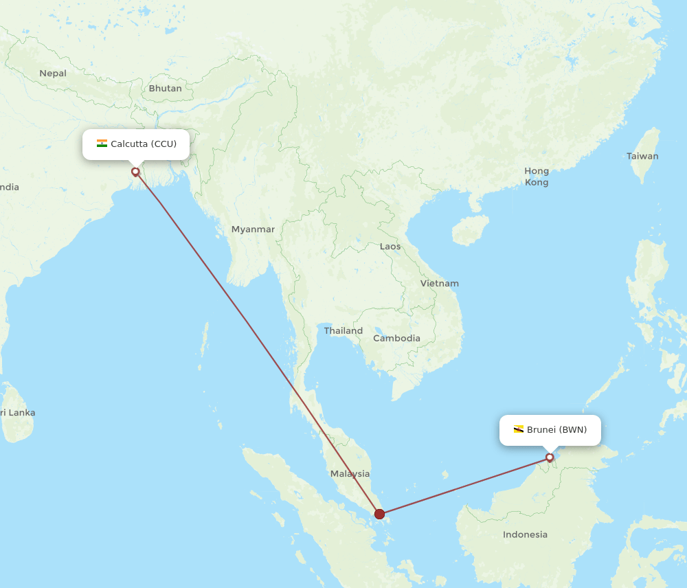 CCU-BWN flight routes