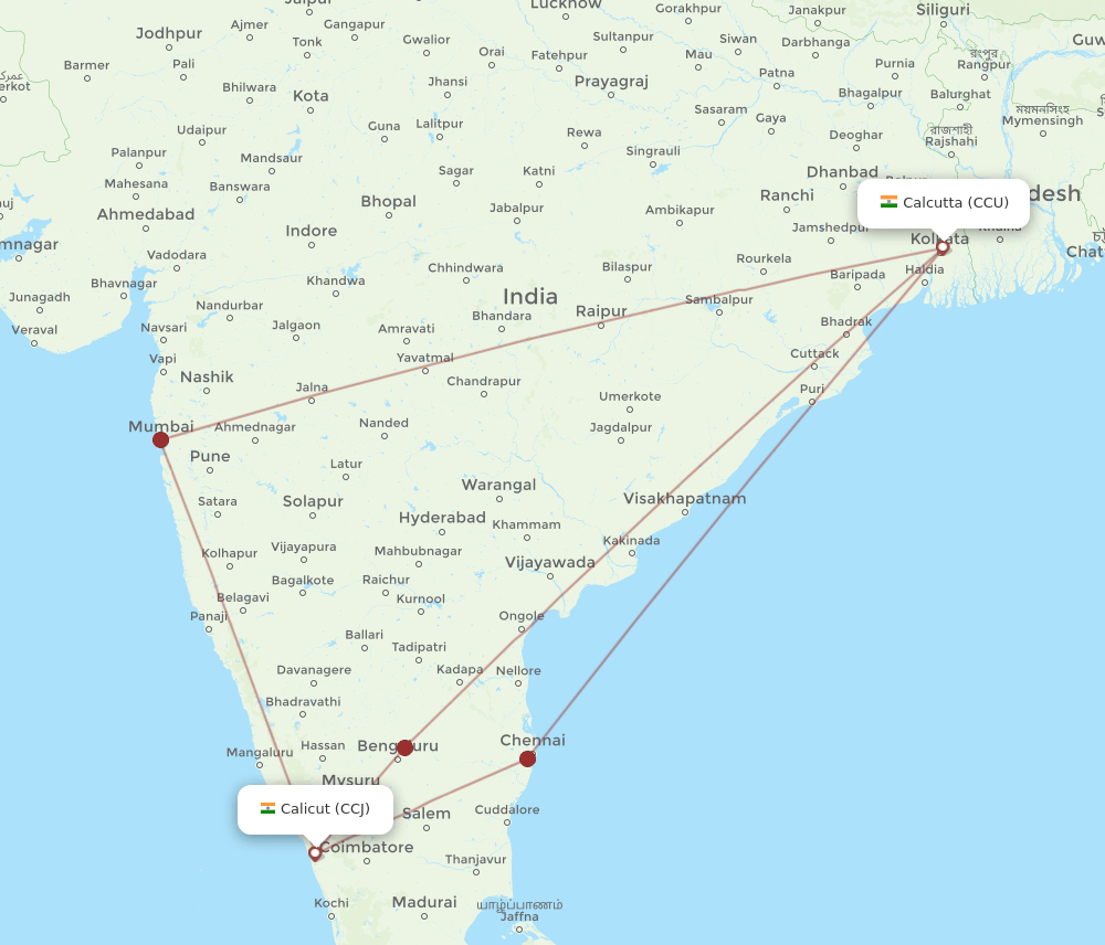 CCU to CCJ flights and routes map