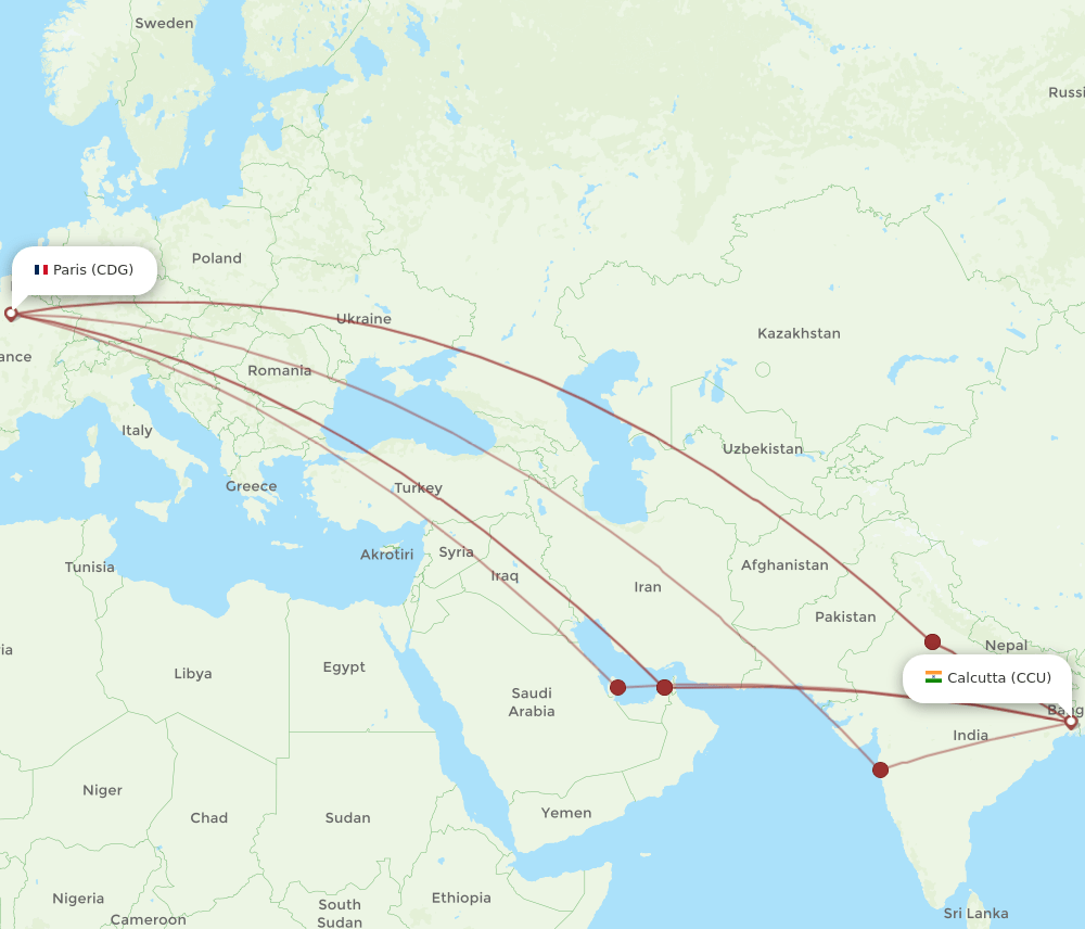 CCU-CDG flight routes