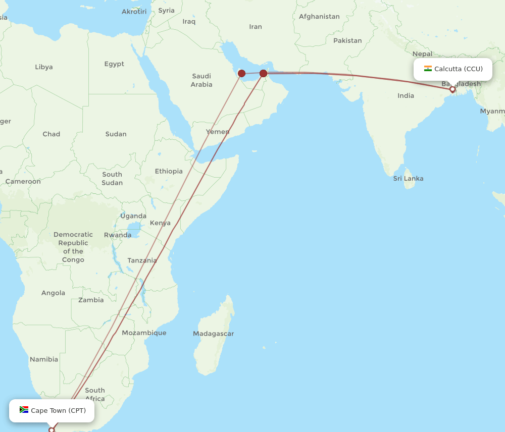 CCU-CPT flight routes