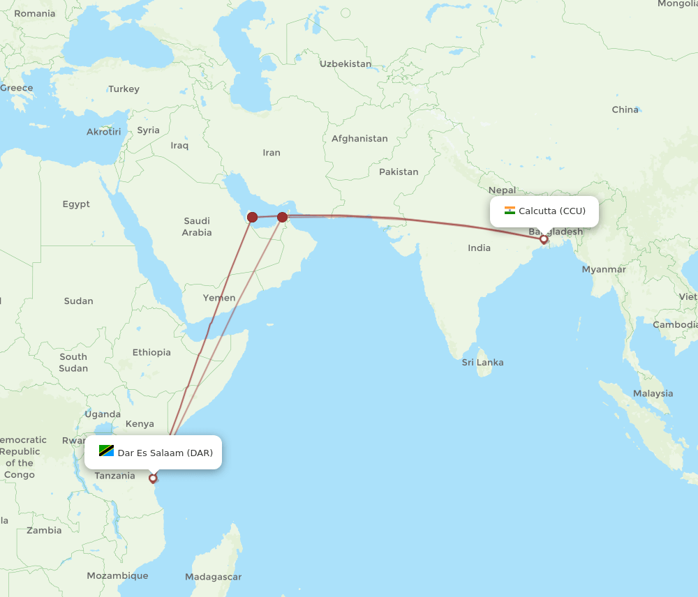CCU-DAR flight routes