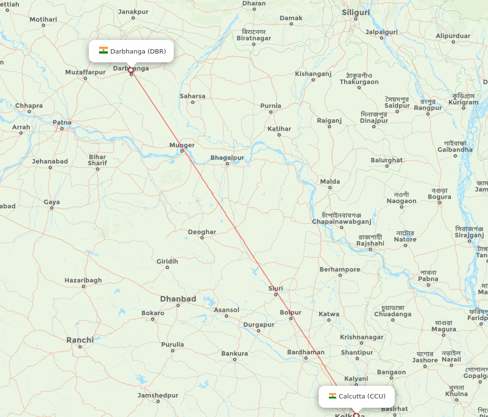 Kolkata - Darbhanga route map and flight paths