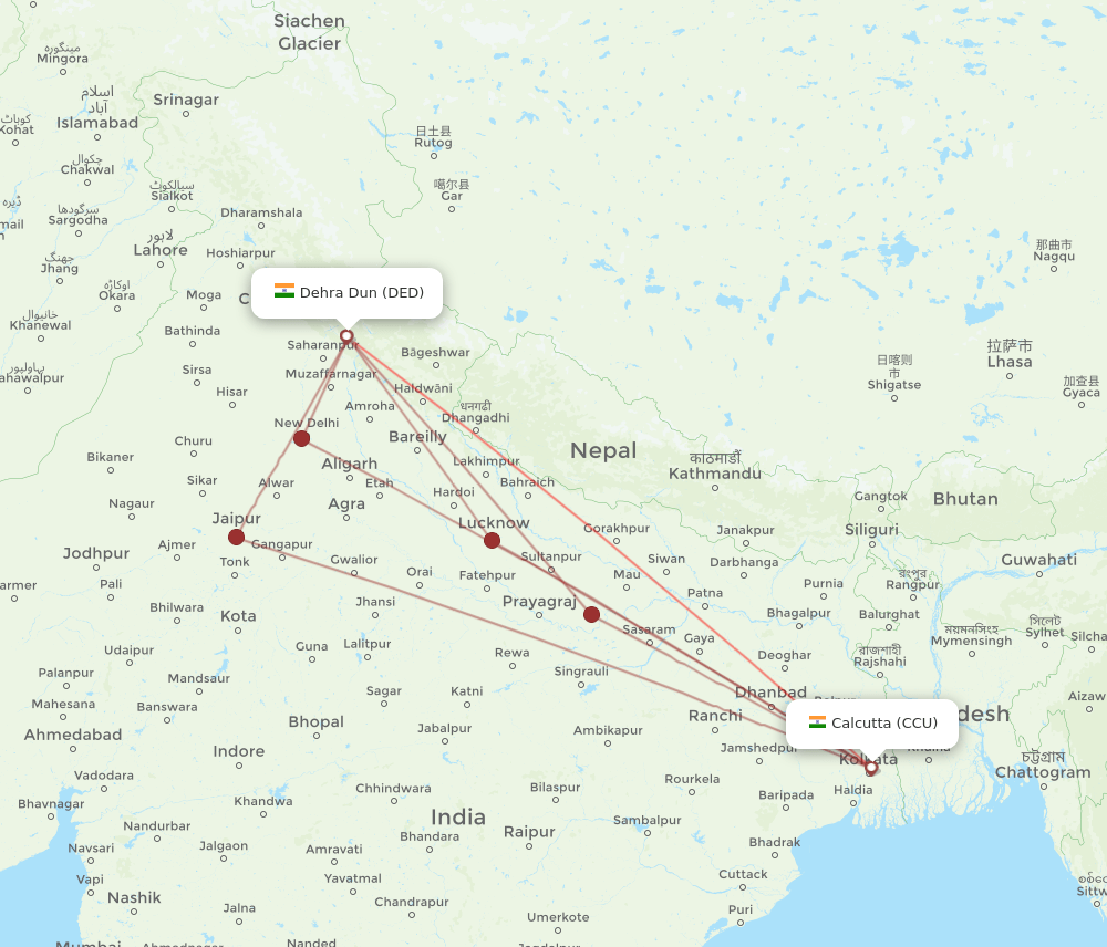 CCU to DED flights and routes map