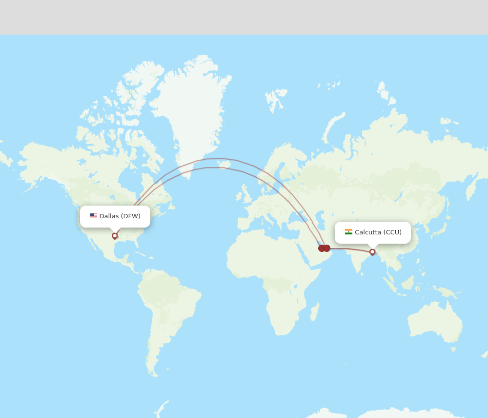 CCU to DFW flights and routes map