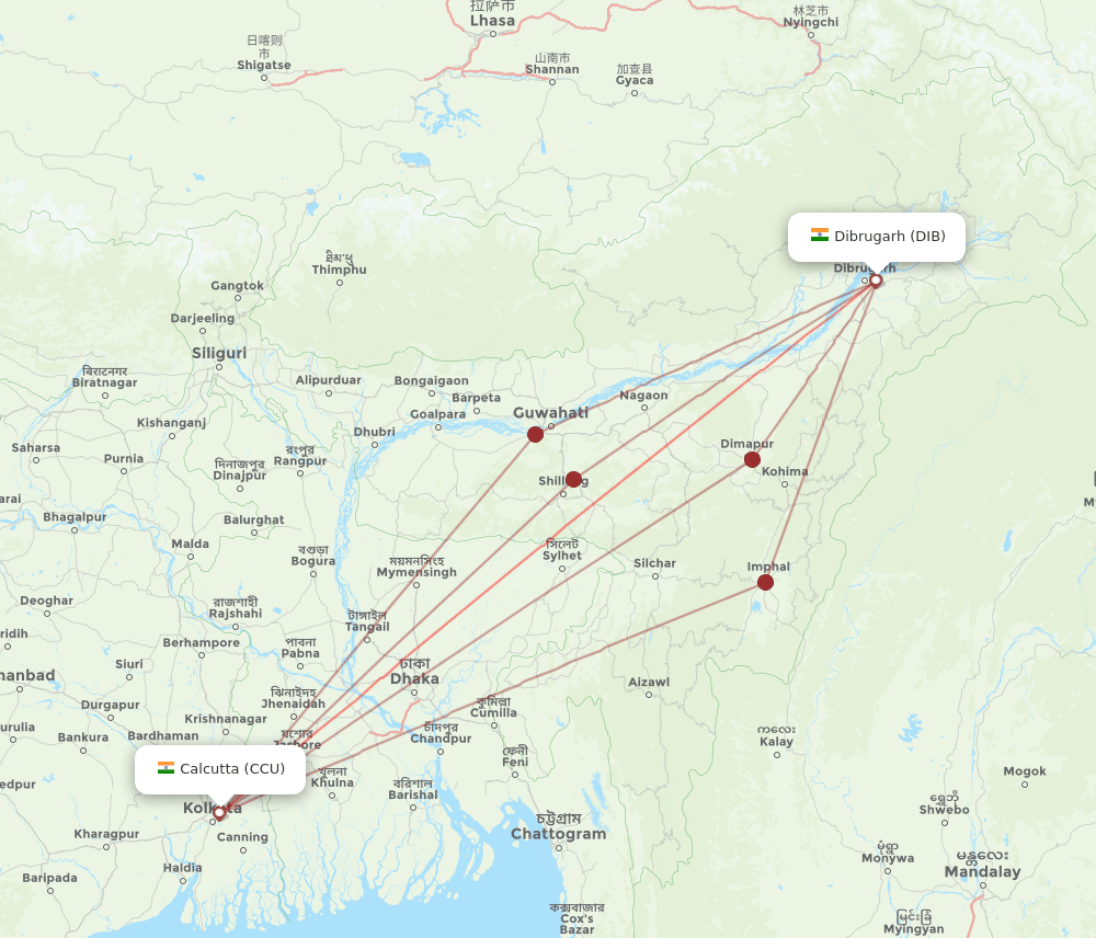 CCU to DIB flights and routes map