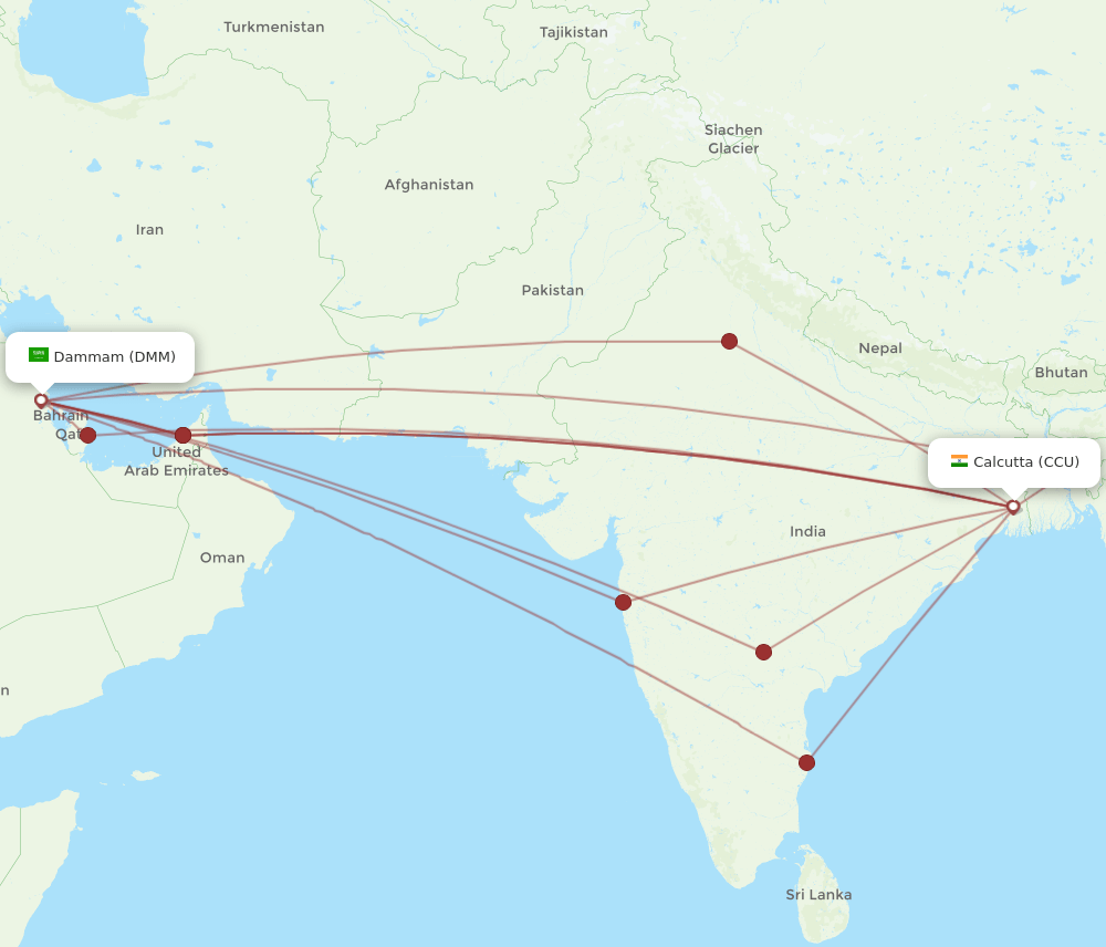 CCU-DMM flight routes