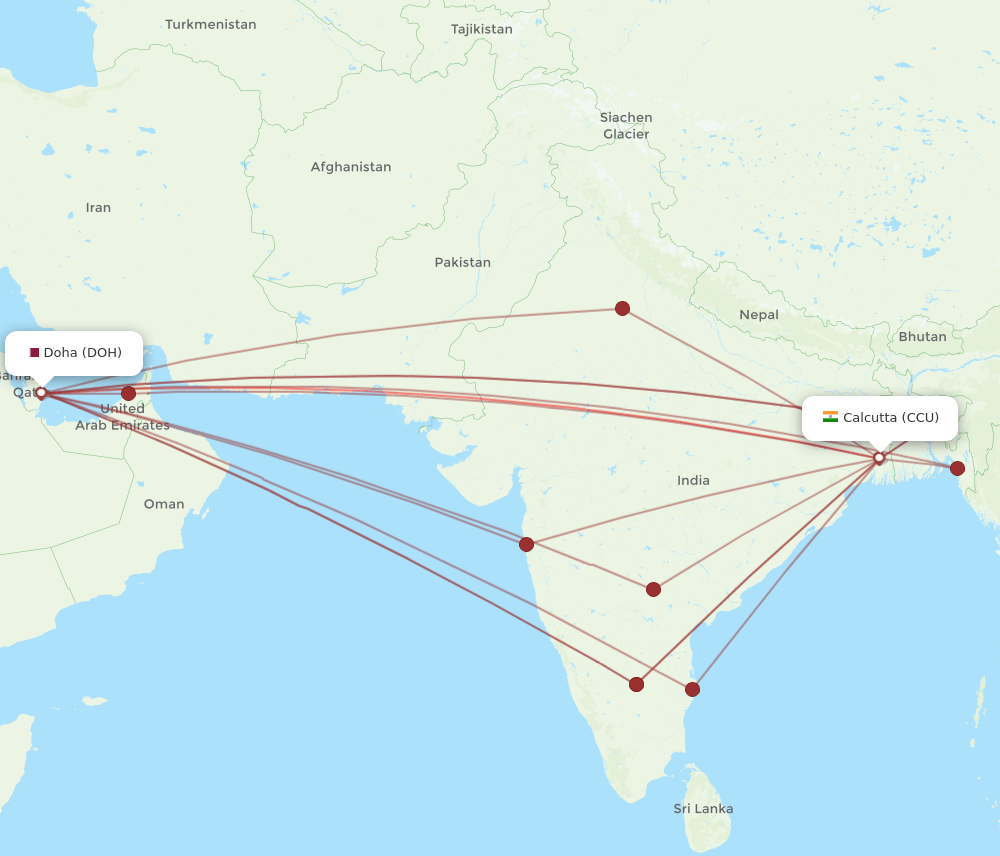 CCU-DOH flight routes